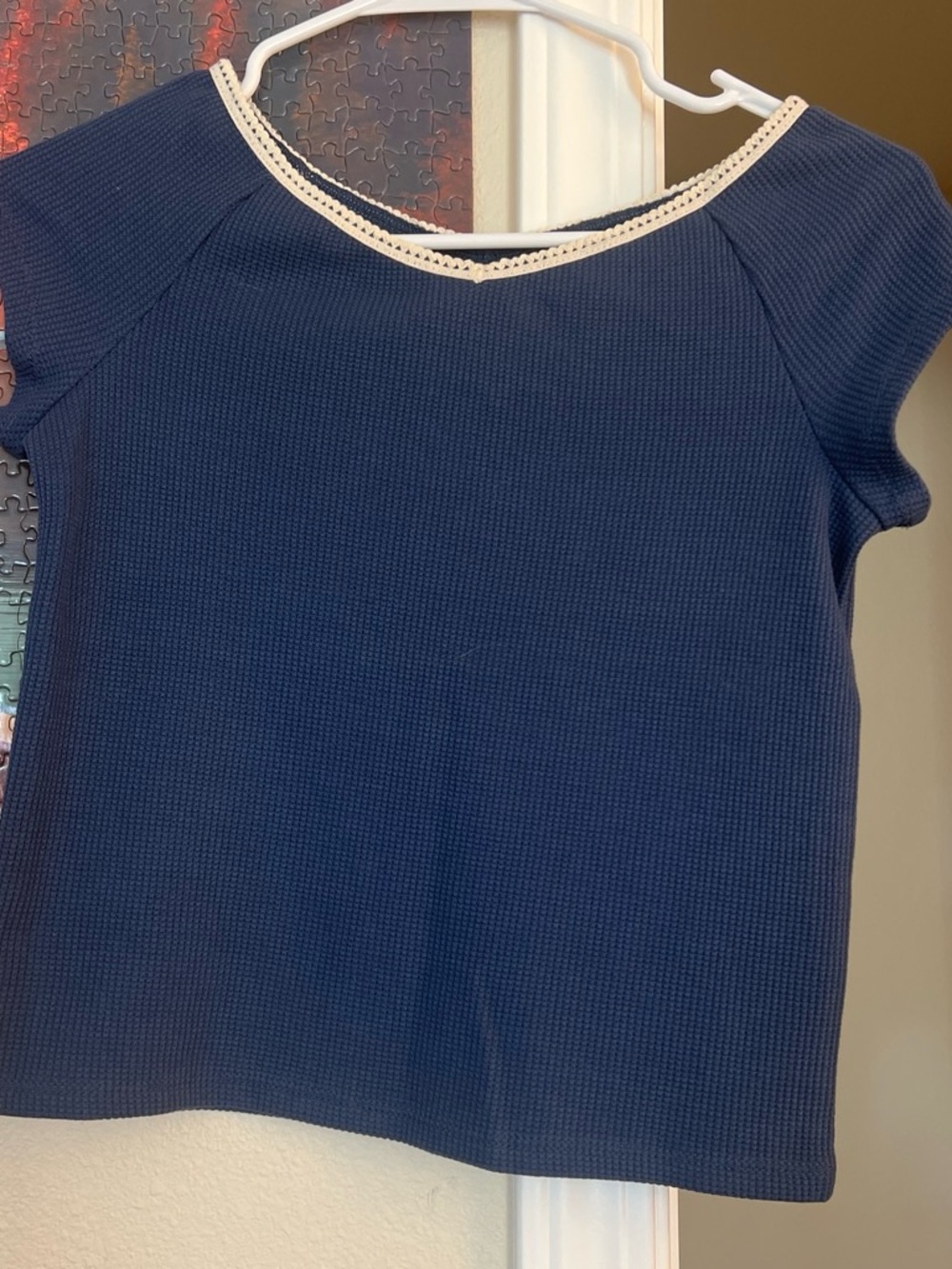 art class Navy Crop Top with Ivory Trim